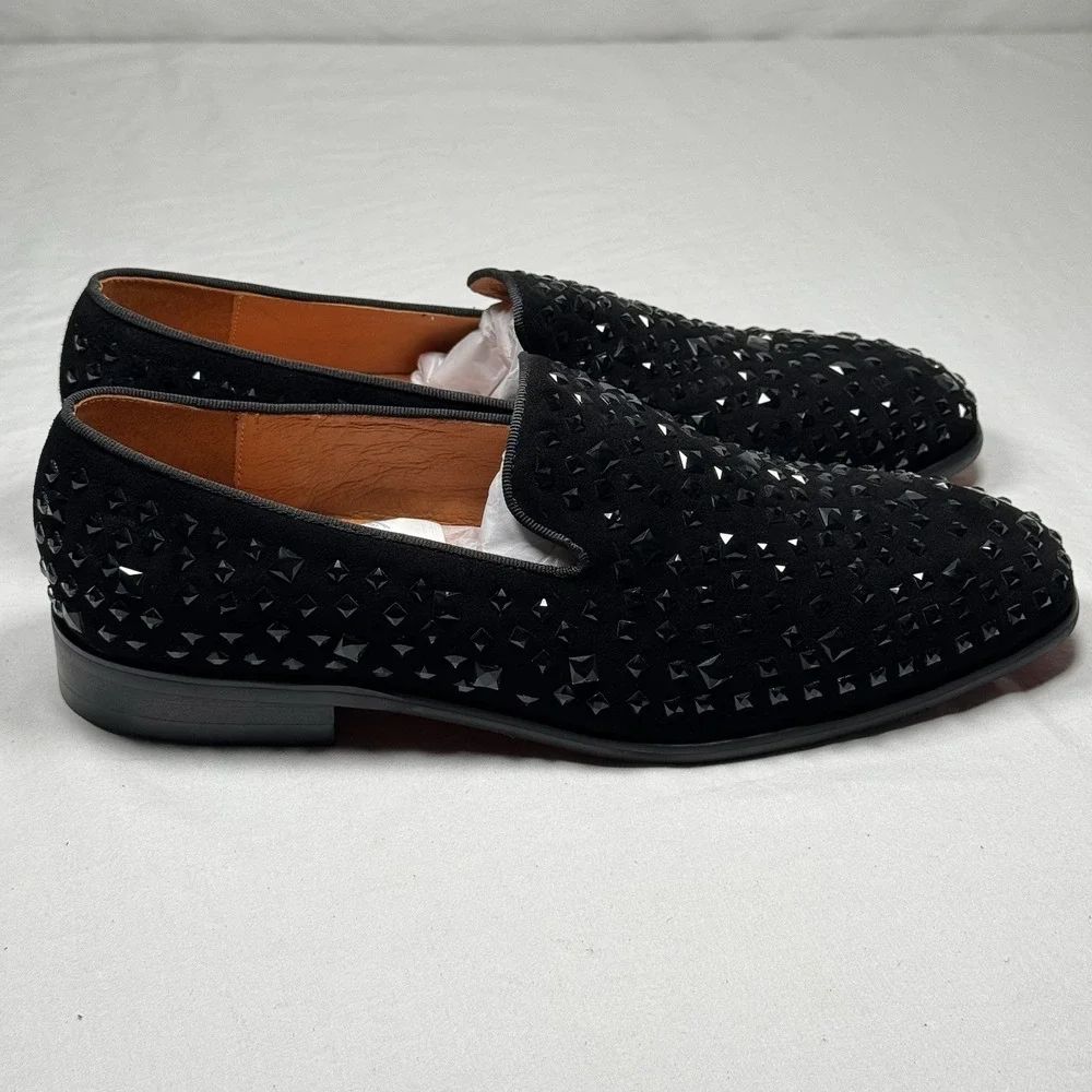 Mens Size 11 Black Studded Loafers‎ Slip On Dress Shoes Formal Party